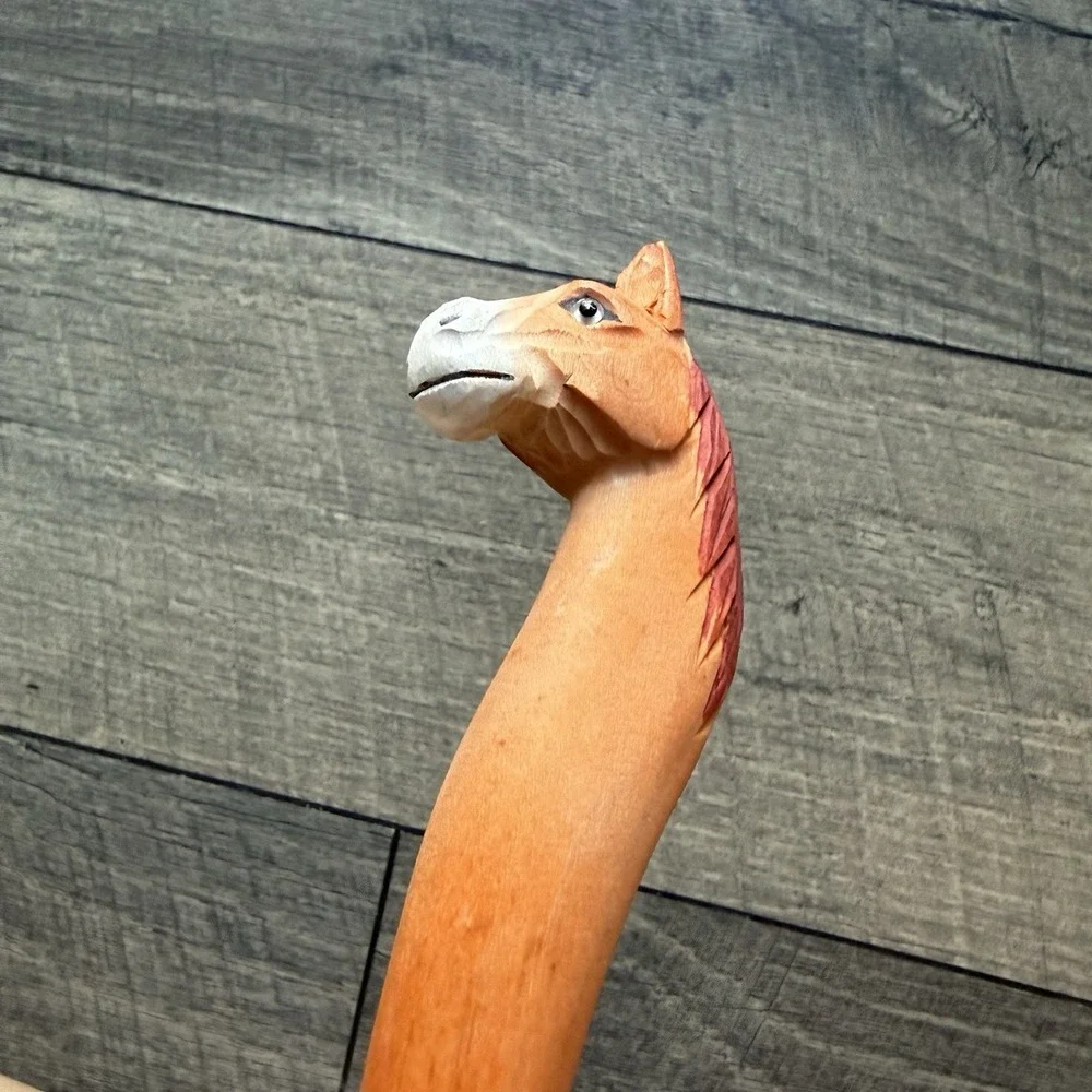 Wooden Horse Head Ballpoint Pen Hand Carved Equestrian Western Brown 6in‎ No Ink